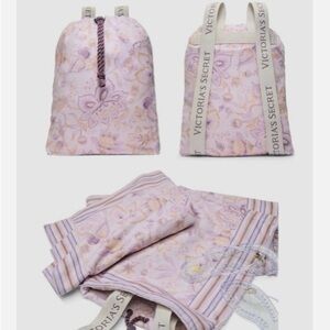 VICTORIA'S SECRET Packable Beach Blanket Backpack PurpleFloral 2in1 TOWEL